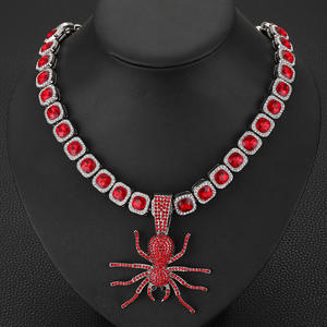 NL2114 Juego de Joyería con Cadena Cubana de Plata con Incrustaciones de Diamantes de Imitación Rojos <span class=keywords><strong>Araña</strong></span> para <span class=keywords><strong>Hombre</strong></span> y Mujer - Product Image 6