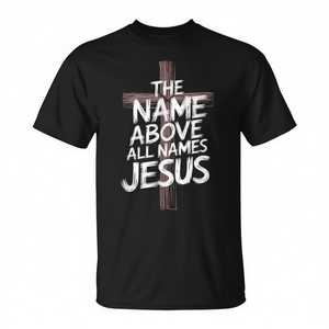 T-shirt chrétien noir pour hommes avec inscription « Le nom au-dessus de tous les noms Jésus » - Product Image 2