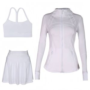 Wholesale 3pcs Yoga Set S-3XL Stand up Collar Zip-up <b>Jacket</b> for <b>Women</b> Sports Bra Tennis Skirt Gym Workout Jogger Sportswear Set - Product Image 6