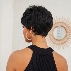 Perruque noire HAOLING, perruque courte bob synthétique, coupe pixie naturelle, perruques pour femmes, utilisation quotidienne et pour les fêtes, fibre résistante à la chaleur - Product Image 2