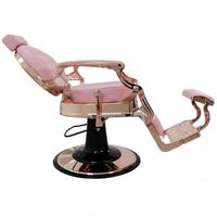 Fauteuil de barbier inclinable en cuir PU rose, mobilier de salon, cadre rose doré avec appui-tête et repose-pieds pour salon de coiffure