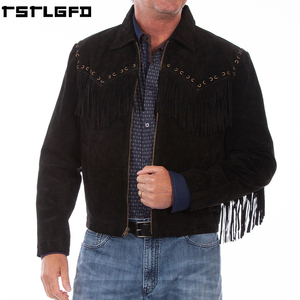 Oem Odm Western <b>Suede</b> Fringe <b>Jacket</b> <b>Men</b> Tan Leather Lace Yoke Windbreaker Streetwear Outerwear Manufacturers Bulk - Product Image 4