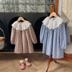 Kids Toddler Girls Checked Sailor Collar Long Sleeve Dresses Children Spring Clothes Korean Manufacturer