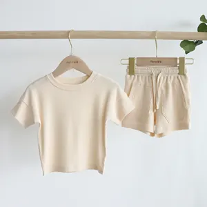 Conjunto de ropa de Waffle para bebé, ropa de verano personalizada para niño y niña, camiseta y pantalones, trajes para niño