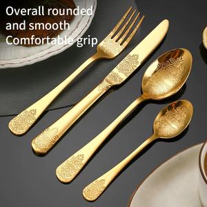 Ensemble <span class=keywords><strong>de</strong></span> couverts <span class=keywords><strong>de</strong></span> luxe Royal 24 pièces en acier inoxydable 410, couverts vintage dorés pour mariage avec boîte - Product Image 3