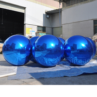 Boule de disco bleue gonflable suspendue au plafond de 2 pieds, boule de pvc à miroir bleu géant pour scène de fête, sphère bleue