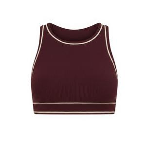 Soutien-gorge de sport côtelé dos nageur pour femme avec coussinets amovibles, maintien moyen, haut de yoga, couleur unie, respirant, conception sans couture - Product Image 1