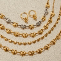 Collier Boucles d'Oreilles Étanche en Acier Inoxydable Plaqué Or 18K Bracelet Chaîne à Maillons Nez Coeur Cochon