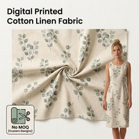 Tissu en mélange coton-lin écologique à imprimé floral feuille d'olivier pour textile de maison, nappes et vêtements, 4-6 options SKU, 135 GSM