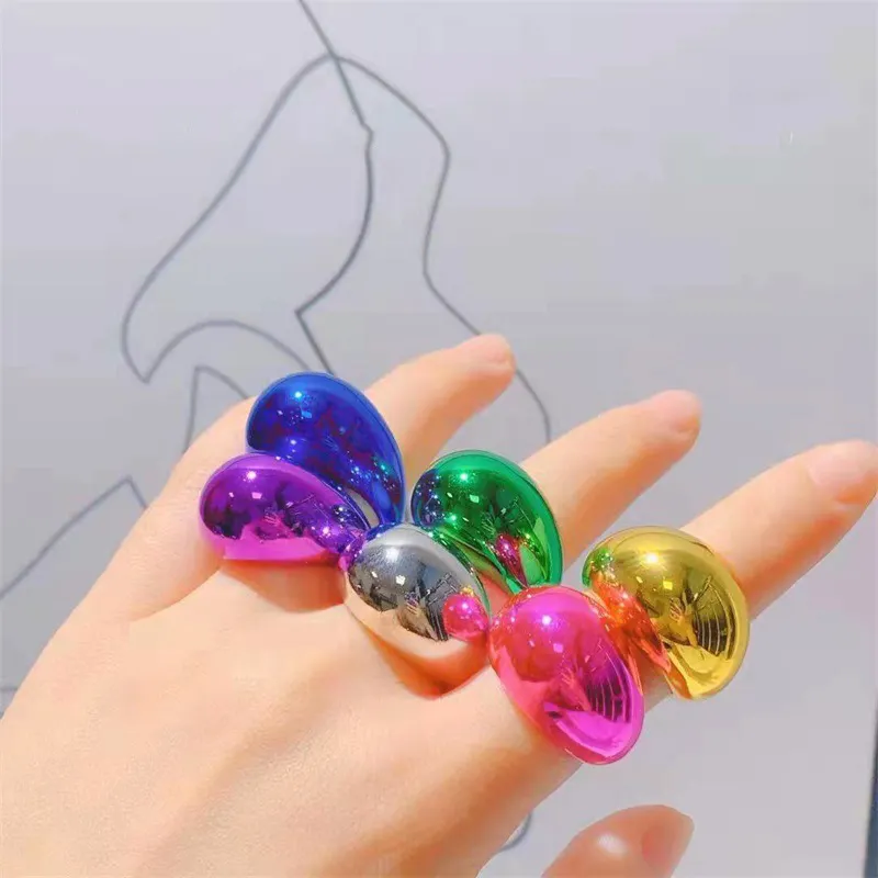 Lovely Thick Acrylic Geometric Chunky Rings For Women Colorful Stackable Resin Finger Ring Jewelry