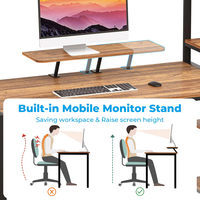 Grand bureau marron avec espace d'imprimante d'étagère de table d'ordinateur en bois en forme de L pour le support de moniteur de PC de jeu en métal