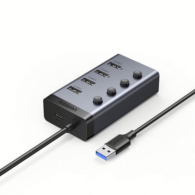 UGREEN Powered USB 3.0 Hub, 7-Port USB Adapter with 4 Smart Charging Ports, USB Splitter with Individual Led On/Off Switches