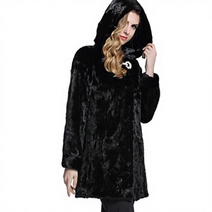Elegant <b>Women</b> Faux <b>Fur</b> <b>Coat</b> <b>Hooded</b> Midi Length Thick Warm Winter Outerwear Single Button Solid <b>Black</b> Casual Style - Product Image 6