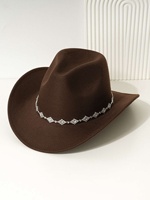 Chapeau de cowboy en feutre noir avec chaîne de strass pour adultes, idéal pour les festivals country, le rodéo et les soirées western - Vente en gros