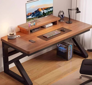 Escritorio de ordenador de escritorio de estilo nórdico de madera maciza con estantería, escritorio de trabajo de deportes electrónicos grueso para estudiantes domésticos para escribir - Product Image 4