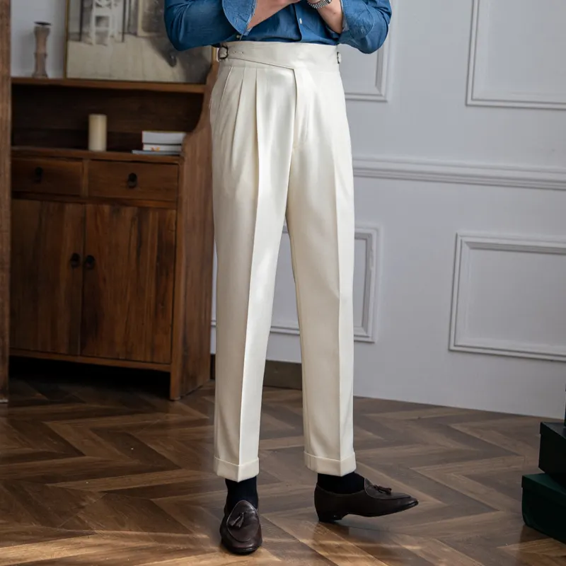 Moda yeni İngiliz tarzı erkek rahat Joker ince pantolon yüksek bel düz uzun takım elbise pantolon
