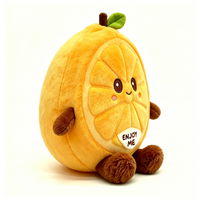 Coussin décoratif rond en forme de tranche d'orange, peluche en forme de fruit avec tige et feuilles