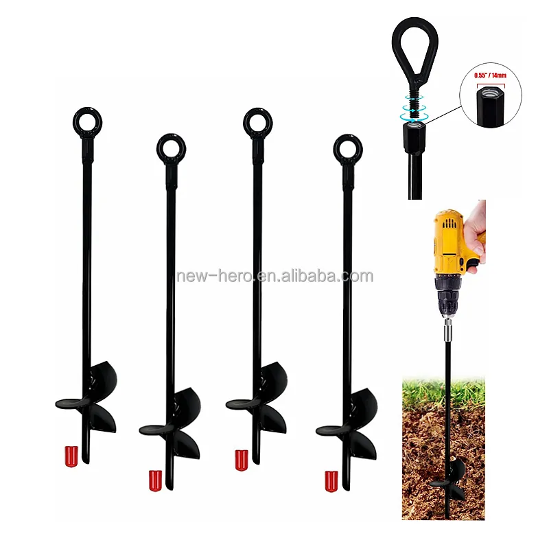 4pcs 15 "Inch Earth Ground Anchor Kit 7mm Wide Helix Heavy Duty Anchor Hook avec Double Spiral Blade for Camping Tent Canopy