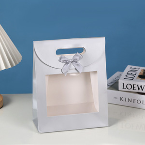 Sac cadeau en papier recyclé coloré, ruban d'art, nœud papillon, cadeau d'anniversaire, de mariage, sac à main avec fenêtre transparente - Product Image 5