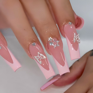 <span class=keywords><strong>Uñas</strong></span> postizas acrílicas <span class=keywords><strong>con</strong></span> forma de ataúd largo de 24 piezas <span class=keywords><strong>con</strong></span> patrones de flores <span class=keywords><strong>3D</strong></span> para uso en salón de bricolaje para aplicación en los dedos - Product Image 1