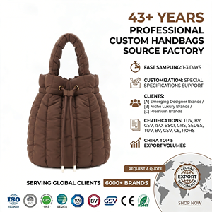 Bolso Tipo Cubo Acolchado de Nailon Color Chocolate, con Cordón Ajustable, Ligero, Resistente al Agua, para Mujer, Personalizable OEM - Product Image 1