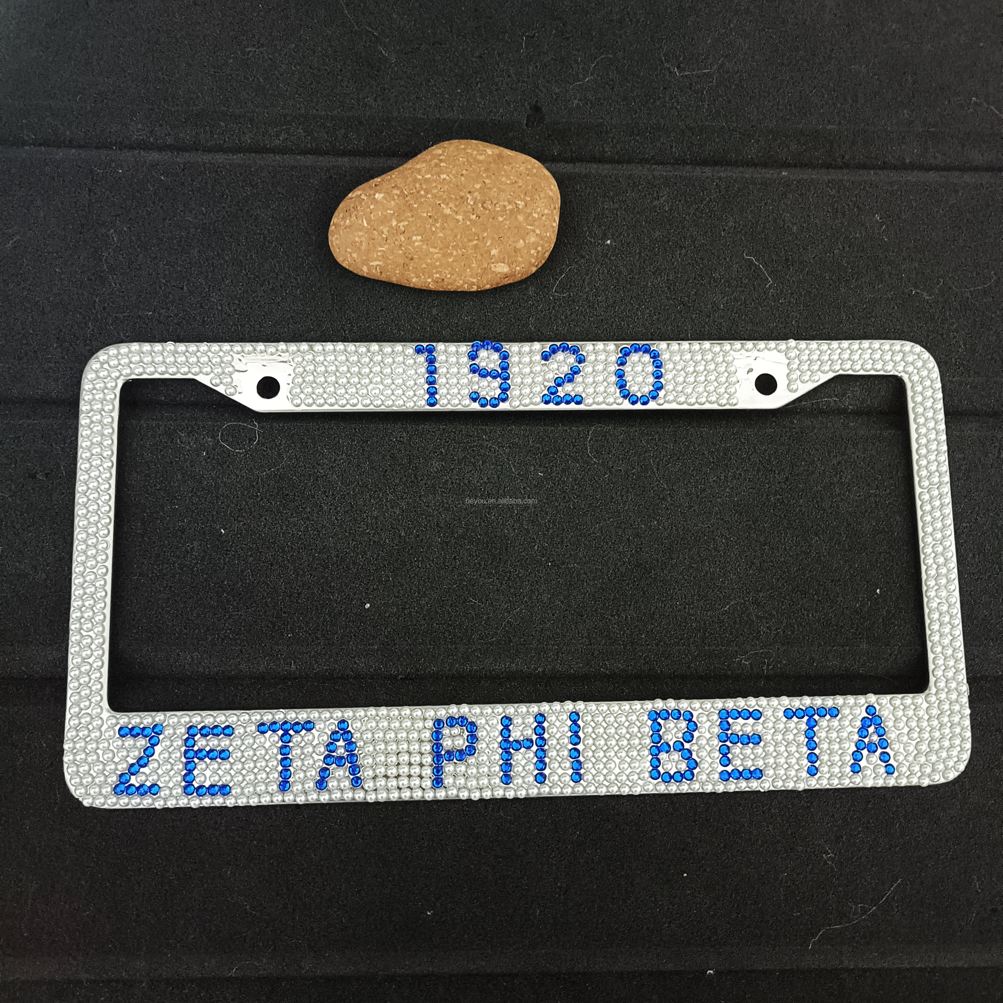 Handcrafted Zeta Phi Beta Car License Plate Rhinestone Luxury