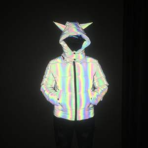 Dama tendencia noche reflectante color del arco iris moda Sudadera con capucha <span class=keywords><strong>abrigo</strong></span> abajo puffer chaqueta de seguridad para hombres mujeres invierno brillante <span class=keywords><strong>abrigo</strong></span> de esquí - Product Image 2