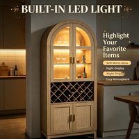 Buffet moderne en bois cintrée avec éclairage LED, porte vitrée, casier à vin et rangement pour cuisine et salle à manger