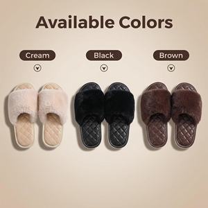 รองเท้าแตะขนกระต่ายสำหรับผู้หญิง ดีไซน์หรูหรา เป็นมิตรกับสิ่งแวดล้อม กันน้ำ ระบายอากาศได้ดี น้ำหนักเบา แบบเปิดนิ้วเท้า สีพื้น สำหรับฤดูหนาว - Product Image 3