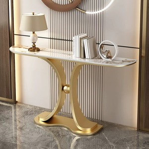 Consolle da Ingresso di Lusso Leggero in Marmo e Metallo, Tavolo Minimalista Moderno da Parete per Corridoio e Soggiorno - Product Image 1