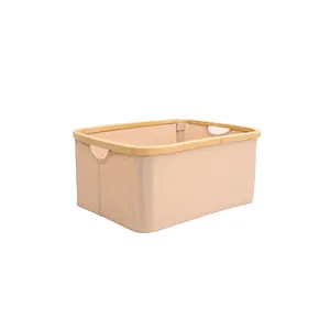 Organizador rectangular de madera de bambú duradero, respetuoso con el medio ambiente, cesto para la ropa sucia