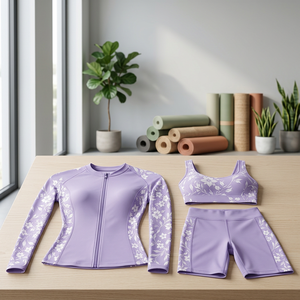 Ensemble de protection contre les éruptions cutanées à manches longues pour femmes, imprimé floral, Spandex, Polyester, séchage rapide, kit d'entraînement à compression, violet - Product Image 2