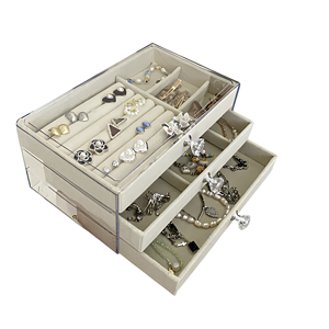 Scatola Portaoggetti Moderna Rettangolare per Gioielli, Antiossidante, per Orecchini e Collane, in Flanella e Acrilico, Articolo Raffinato di Alta Qualità - Product Image 1