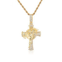 Pendentif en cuivre micro-incrusté de zircon Couronne d'épines, Collier chaîne en bambou tendance pour homme avec croix