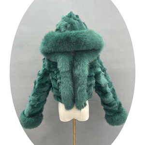 Janedur Logo personalizzato di colore colorato da ragazza soffice <span class=keywords><strong>pelliccia</strong></span> arancione a maniche lunghe di lusso da donna inverno cappotto corto in vera <span class=keywords><strong>pelliccia</strong></span> - Product Image 3