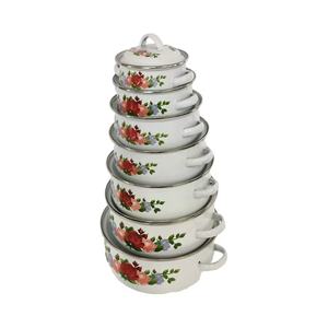 Set di 7 pezzi di pentole in casseruola con coperchio in smalto decalcomania personalizzato in acciaio al carbonio cucina a fondo a induzione in <span class=keywords><strong>granito</strong></span> di vetro - Product Image 3