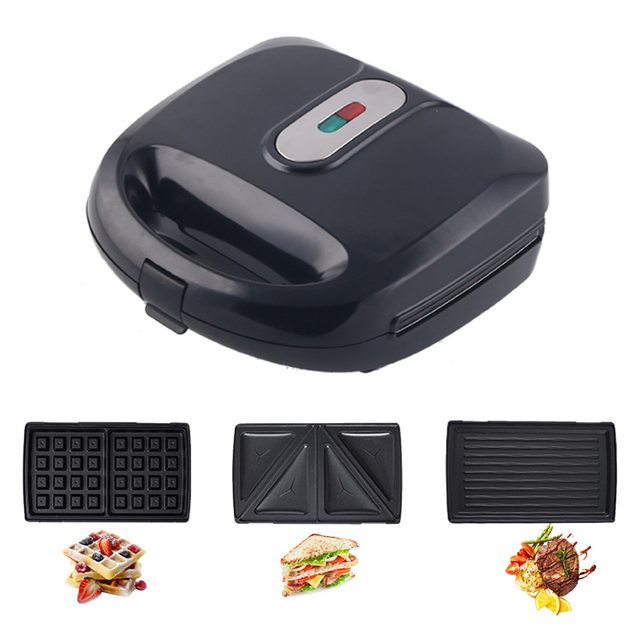 Hot Selling 3-in-1 Electric Household Sandwich Waffle and Grill Maker with Replaceable Non-Stick Plates