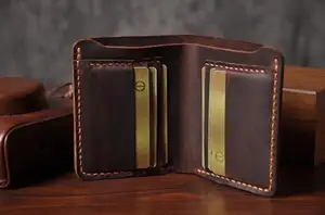 Einfacher Stil handgefertigt Crazy Horse echtes Leder Herren kurz doppelte Brieftasche Kuhlhaut echtes Leder Brieftasche