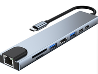 8 in 1 8 Port Hub Docking Station Dengan 4K HDTV VGA PD 100W RJ45 Ethernet Pengisian Daya Kabel Pencahayaan USB 3.0 Adaptor Multiport
