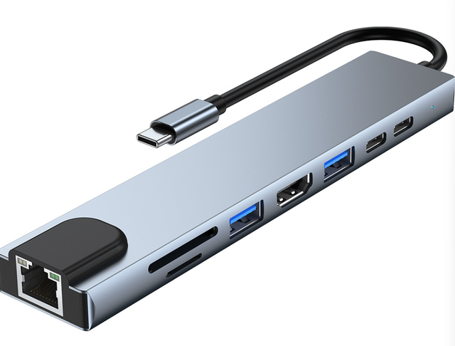 8 in 1  8 Port Hub Docking Station With 4K HDTV VGA PD 100W RJ45 Ethernet Charging Lighting Cable USB 3.0 Multiport Adapter