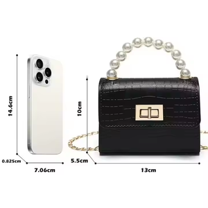 Bolsos cruzados de PU de diseñador de lujo para mujer, Mini monederos con forro de poliéster, patrón de hilo decorado con cadenas para mujer - Product Image 1