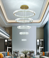 Lustre LED moderne en cristal K9 pour escalier, grand modèle rond, décoratif de luxe, télécommandé, pour villa, vente en gros