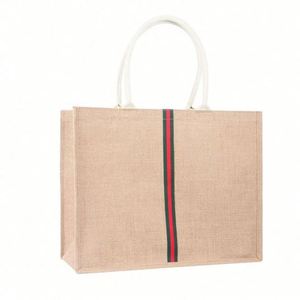 Wholesale Shopping Grocery Beach Can Be Reused Simple Line Single Shoulder Ladies <b>Large</b> Hand Jute Bag Packaging - Product Image 1