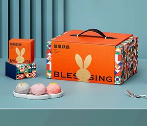 Caja de regalo de cierre magnético de doble puerta de lujo personalizada, mango de cinta de doble capa, materiales reciclados para embalaje de pastel de <span class=keywords><strong>luna</strong></span> de Sushi - Product Image 3