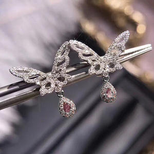 Pendientes de Oro Blanco con Diamantes y Turmalina Rosa, Corte Pera, Diamantes Naturales con Certificación GIA, Joyería Romántica para Mujer - Product Image 4