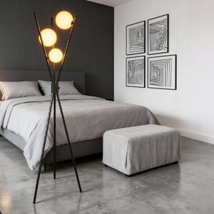 Lámpara de Pie Moderna Negra con Trípode y 3 Globos, Estilo Nórdico, Decoración para Sala de Estar y Dormitorio, Iluminación Ambiental - Product Image 2