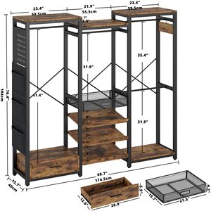 With Drawer, Industrial 5 in 1 <strong>Bench</strong> with Storage <strong>Shoe</strong> <strong>Rack</strong> Freestanding Home Organizer Entryway Hall Tree <strong>Coat</strong> <strong>Rack</strong> - Product Image 3