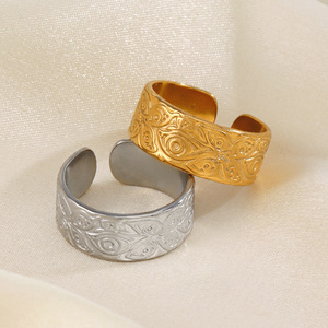 <span class=keywords><strong>Bague</strong></span> en acier inoxydable de style européen et américain avec un motif décoratif, <span class=keywords><strong>bague</strong></span> de mode bohème vintage de style français pour femmes - Product Image 2