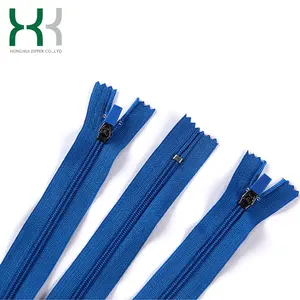 High Quality Custom Semi Lock Blue Garment Nylon Close End Zipper With Metal Puller