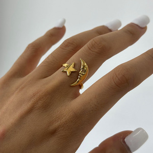 Star <b>Moon</b> Design <b>Ring</b> 18k Gold Stainless Steel Unisex Jewelry Gift Geometric Shape - Product Image 4